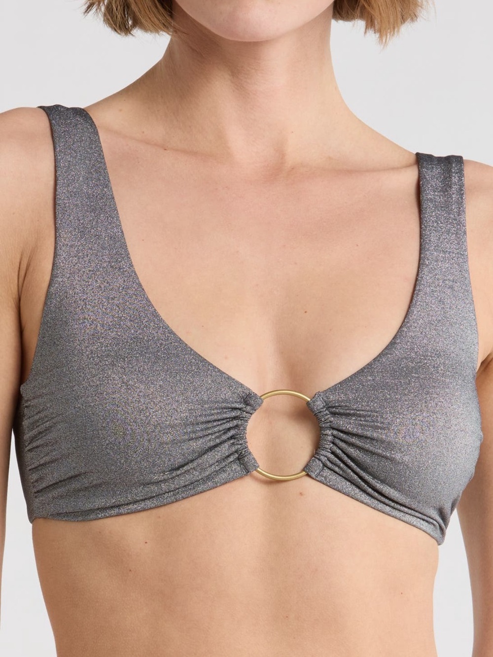 Vitamin A Silver Metallic Ring-Front Bikini Top